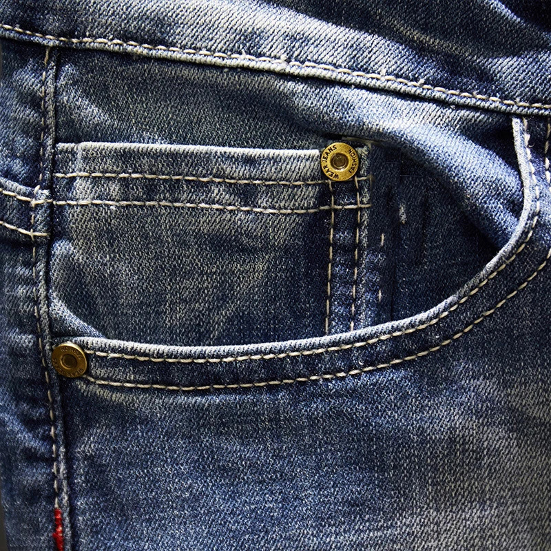 Ripped Jeans Men Slim Fit Light Blue Stretch Fashion Streetwear Frayed Hip Hop Distressed Casual Denim Jeans Pants Male Trousers 240819