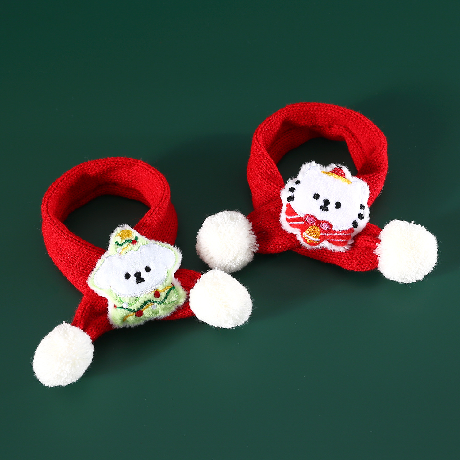 2024 New Red Christmas Pet Scarf Cat Dog Christmas Tree Crtoon Ball Knitted Wool Bib Hat Set