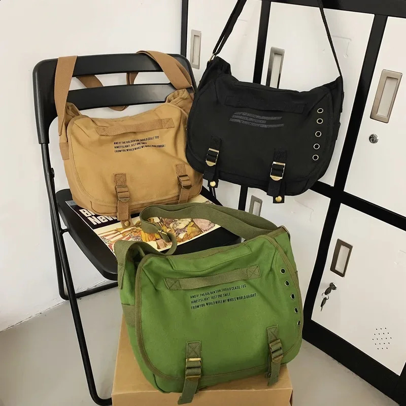 Vintage Letter Canvas Crossbody Bags for Men Shoulder Strap Handbags college student Messenger Bag bolsos hombre 240819