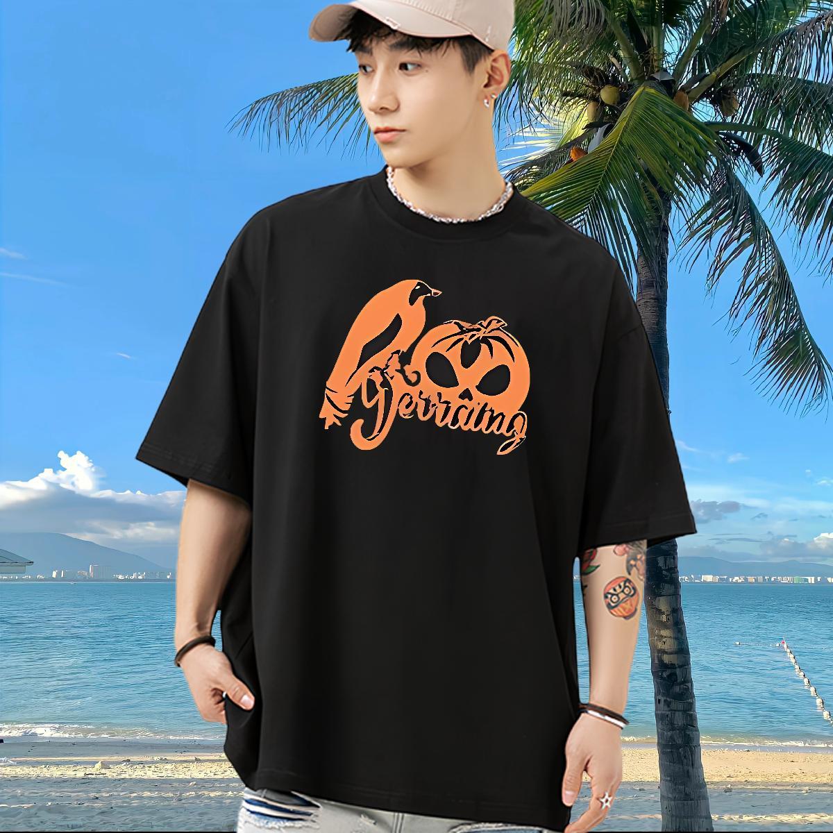 Designer Fashion Couples T Shirts pumpkin Casual Daily Wear 100% Cotton 230g Polos Breathable Short Sleeve Soft Man T Shirts DIY
