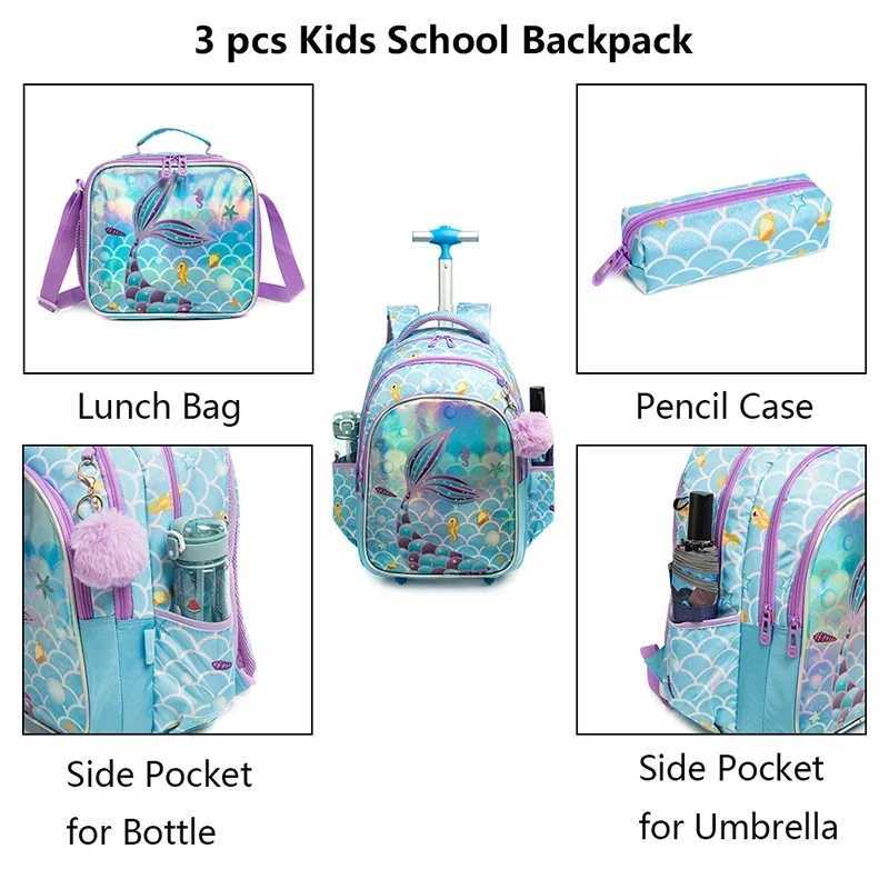 Childrens Rolling Backpack Set Wheeled Schoolbag Kids Backpack with Insulated Lunch Bag and Pencil Case for Boys and Girls Y240820