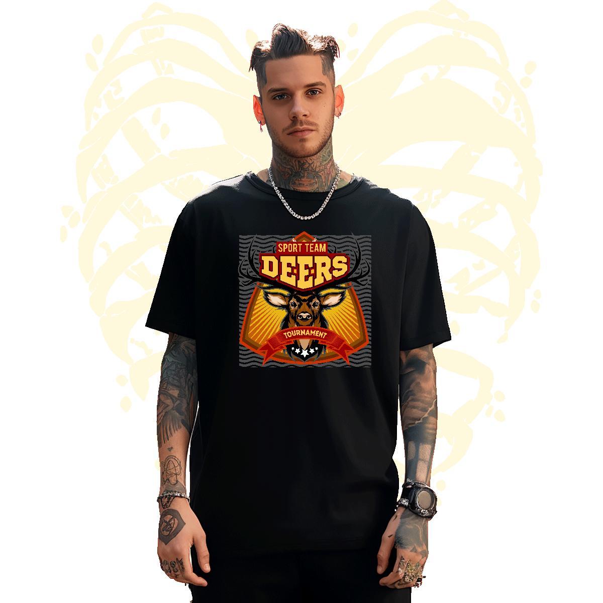 Cool T Shirt For Man deer Breathable Street wear Hip Hop Cartoon Printing L-4XL 230g Cotton Men Tops Tees Factory Direct Clothes