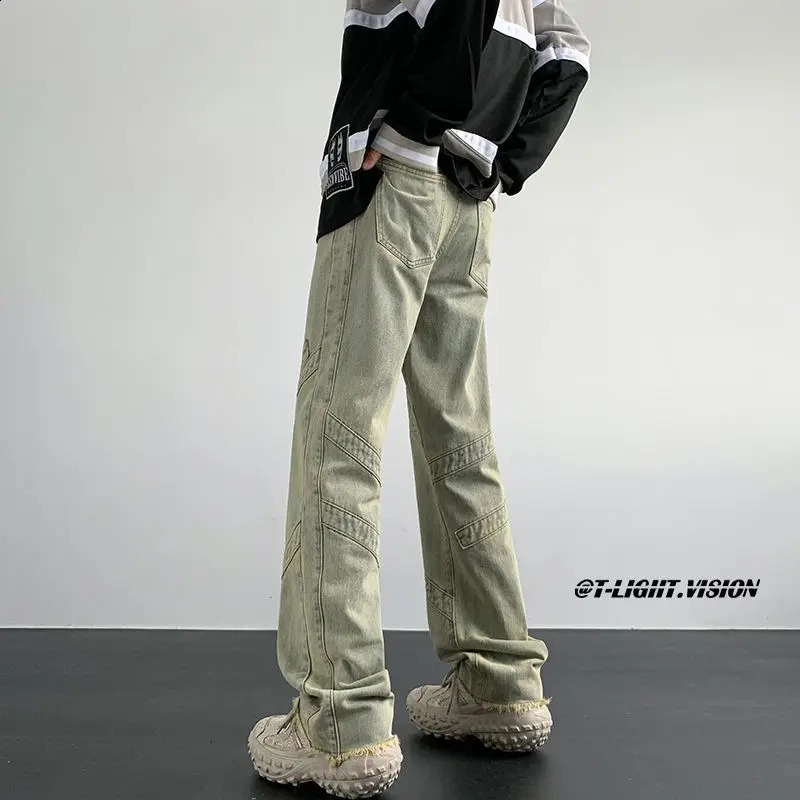 American hip-hop men and women trendy washed straight leg jeans couple street retro micro trumpet personalized casual pants y2k 240819