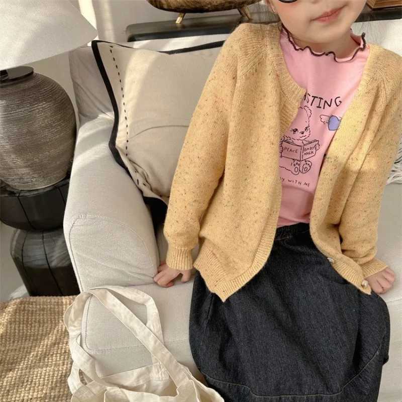 2024 spring girls colorful dot knitted Cardigan children soft loose sweater CoatXJ240819