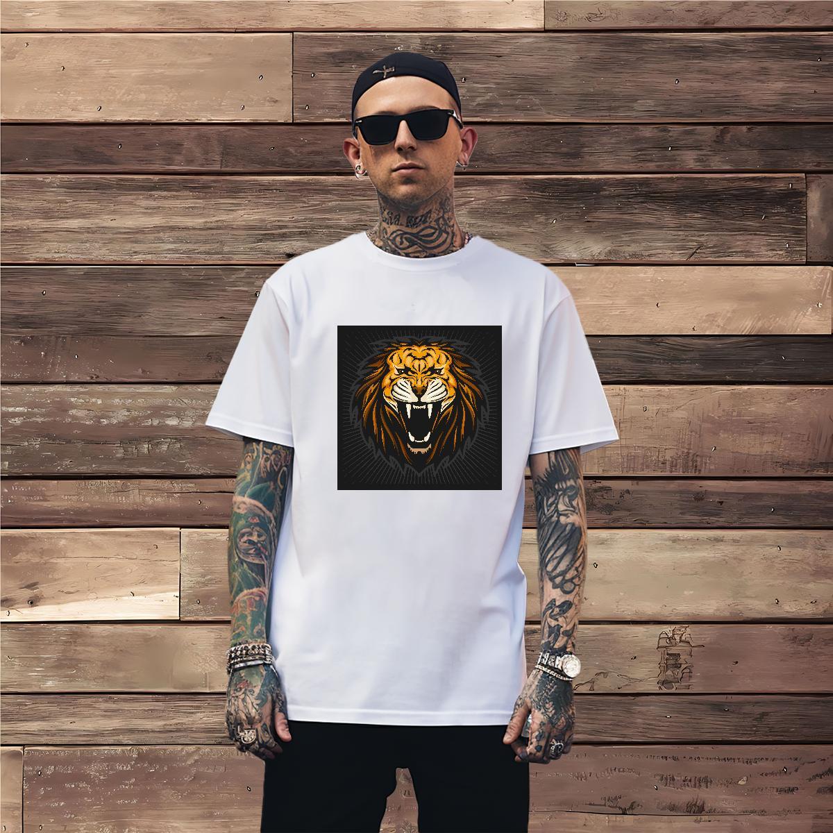 Loose Fit T shirt lion Short Sleeve O-Neck Daily Wear Customized 230g Pure Cotton Tshirts Casual New Polos