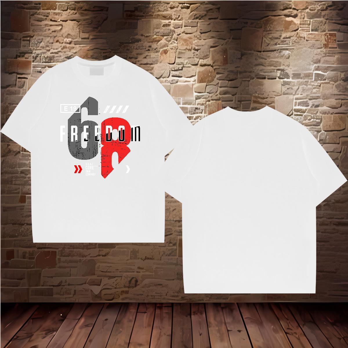 Comfortable freedom 230g 100% Cotton Men Clothes T-Shirt Street O Neck Short Sleeves T Shirt For Man Classic Anime Print Tees