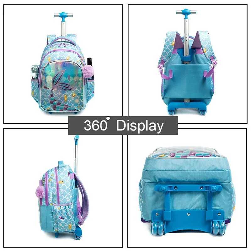 Childrens Rolling Backpack Set Wheeled Schoolbag Kids Backpack with Insulated Lunch Bag and Pencil Case for Boys and Girls Y240820