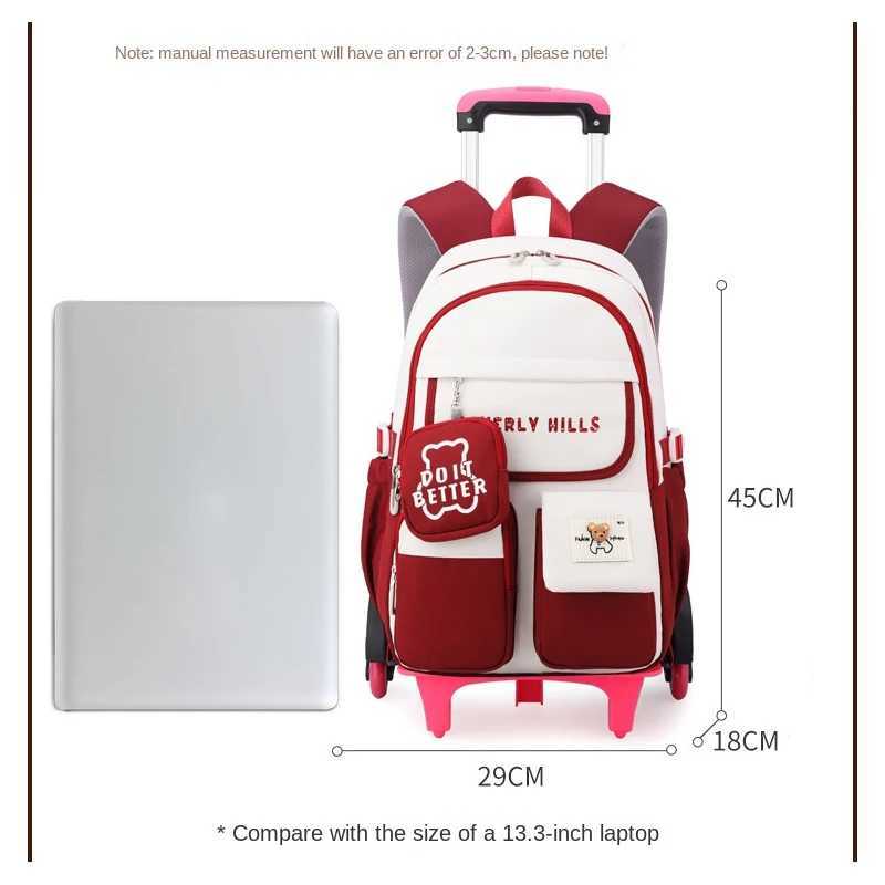Rolling Wheeled Backpack Book Bag Children School Backpack with Wheels Students School Bags for Girls Trolley Bag Cute Schoolbag Y240820
