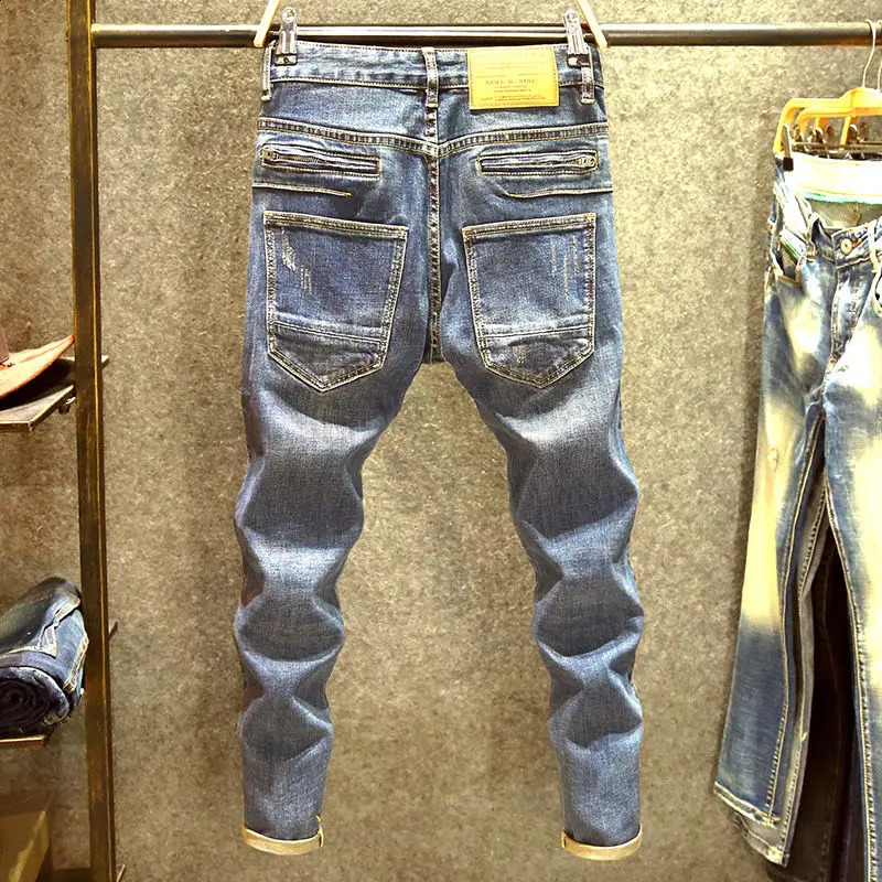 Spring and Autumn Mens Fashion Personality Retro Slim Fit Pants American Motorcycle Jeans 240820