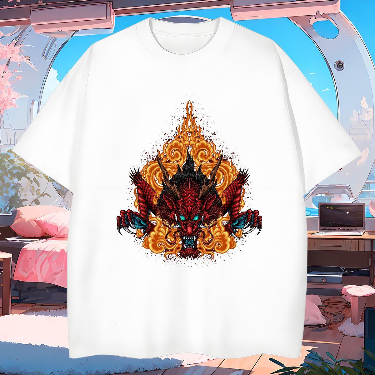 T Shirt For Man 230g Cotton dragon head Spring Summer Breathable Crew Neck Custom Printed Couples T Shirts DIY Loose Wear