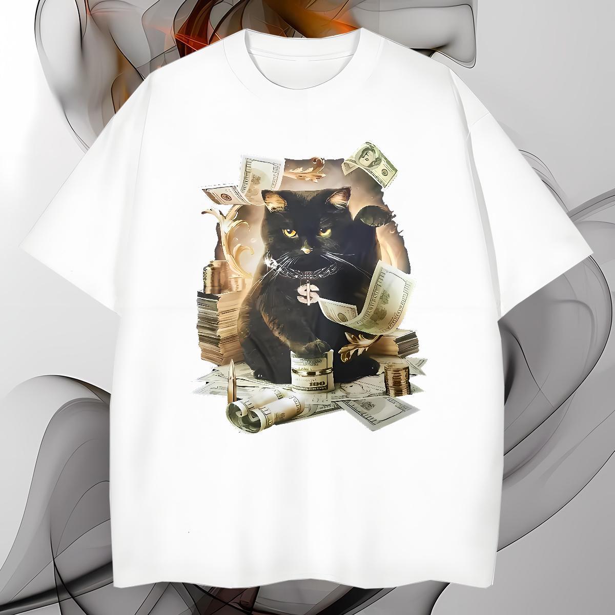 Unisex Mens T Shirts cat Round Neck Short Sleeve Daily Outfit Graphic 230g Cotton Couples T Shirts New Arrival Wear