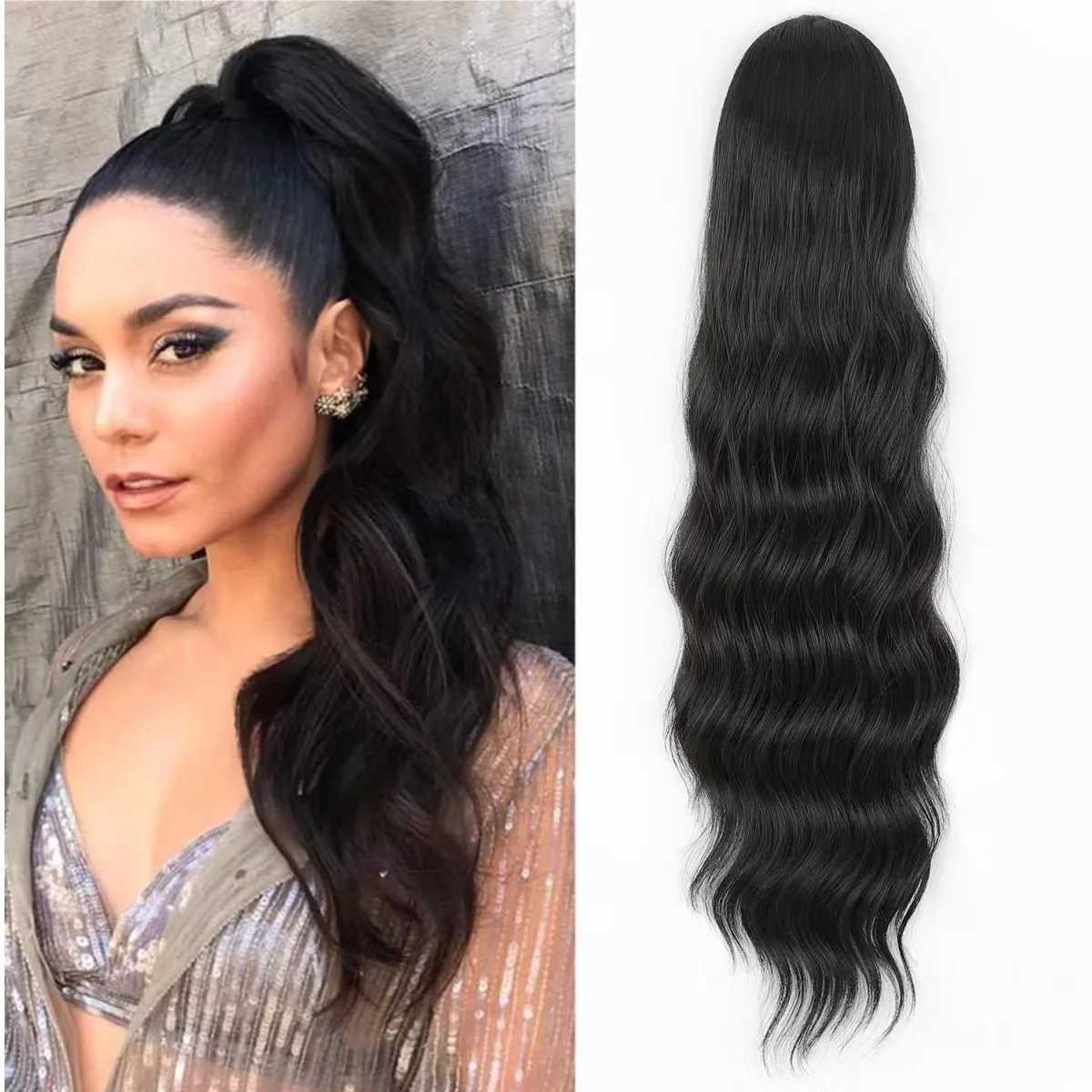 Synthetic fiber water tear long curly hair string ponytail W240817