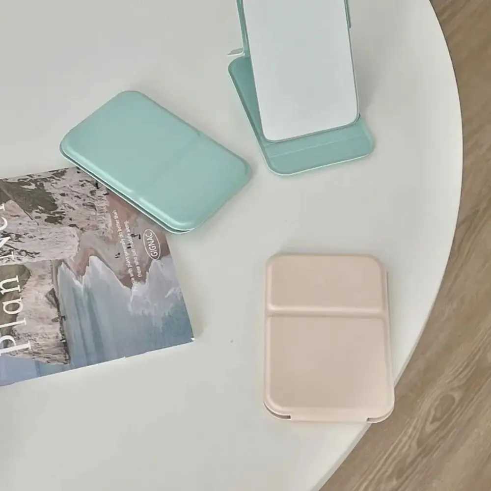 Desktop Makeup Mirror Solid Color PU Leather Simple Portable Handheld Makeup Mirror Foldable Student Compact Cute Pocket Mirror Y240819