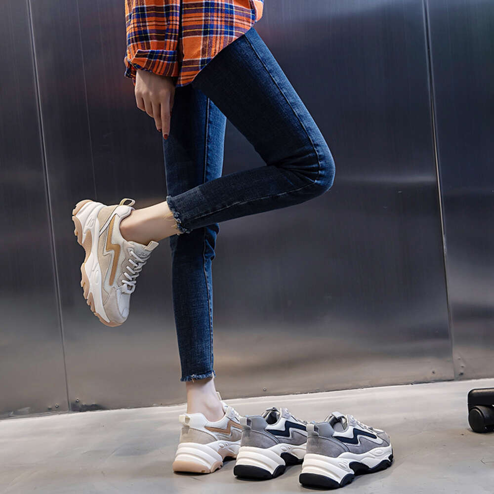 Ddmysports Absorbing Film Dad Autumn Winter New Thick Sole Elevated Running And Sports Women S Genuine Leather Casual Shoes Trend OUTDOOR