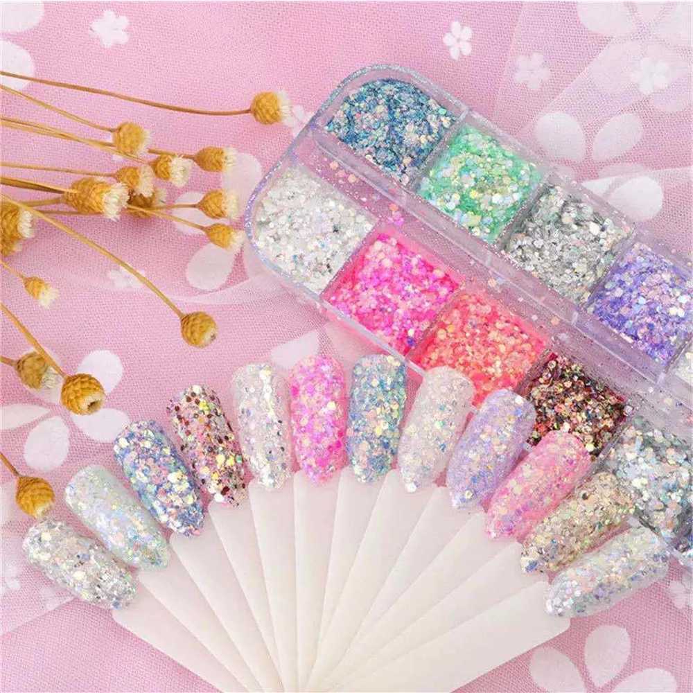 Mermad Iridescent Hexagon Nail Art Glitter Christmas Sequins Holographic Spangles Flakes Nail Art Powder Gel Polish DecorationXJ240815