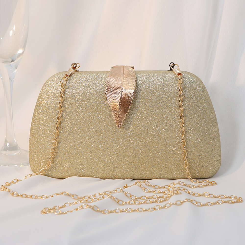 2024 New Metal Leaf Box Square Banquet Dress Handbag Small Hand Bag Women