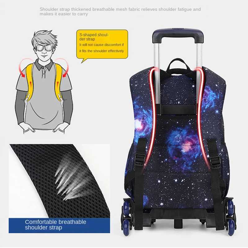 School Bags with wheels Rolling Backpack for boy Kids Student Wheeled Backpack Trolley Book Bag Travel Trolley backpack Luggage Y240820