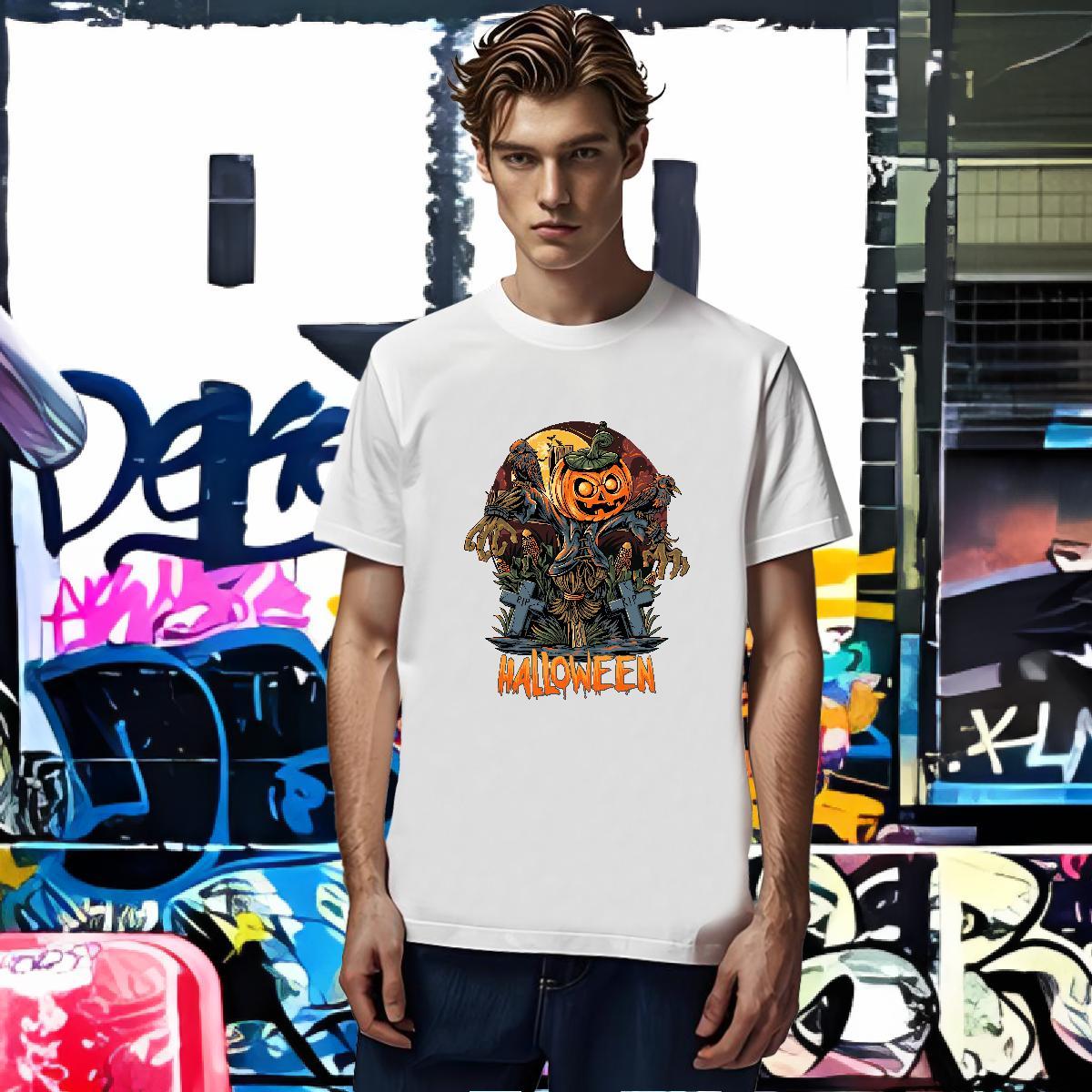 Customized Couples T Shirts pumpkin Daily Wear 230g 100% Cotton Tops Tees Short Sleeve O-Neck High Quality T shirt Skull