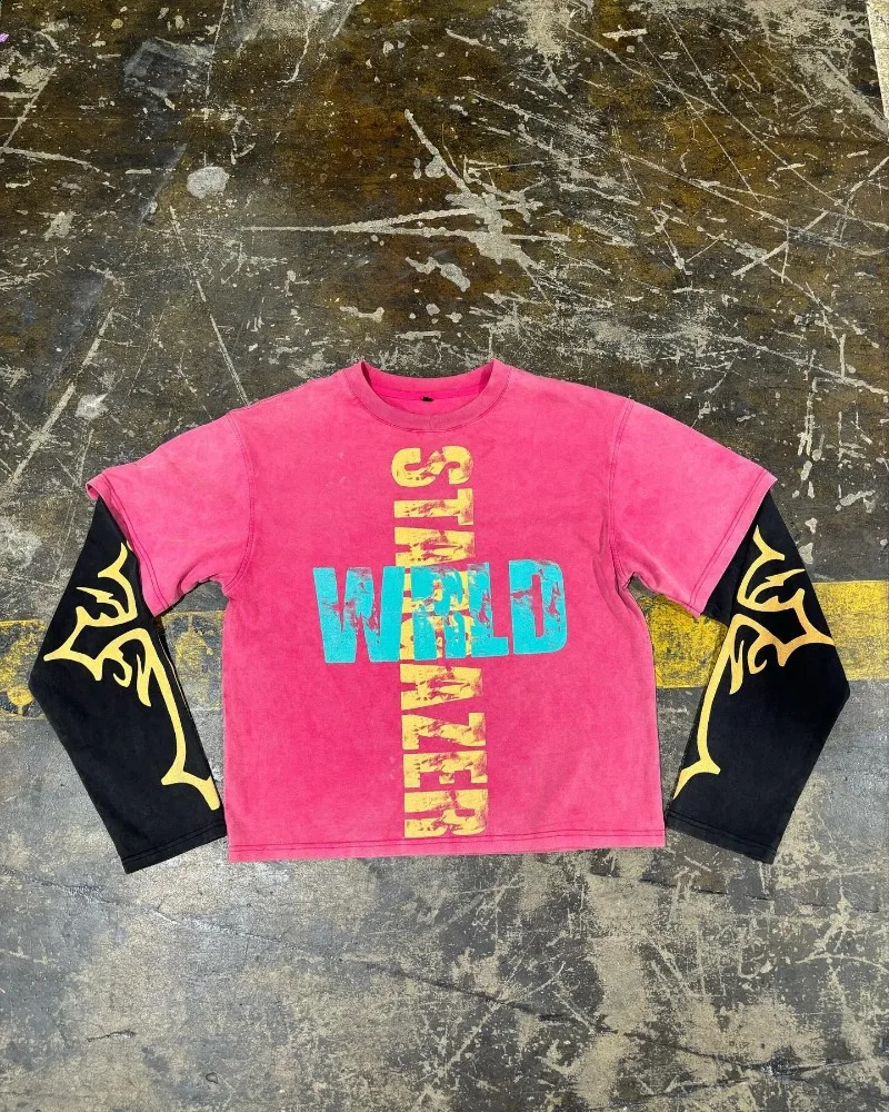 Y2K letter cross print twopiece n oversized tshirt for men style 2000 vintage casual versatile harajuku top 240819