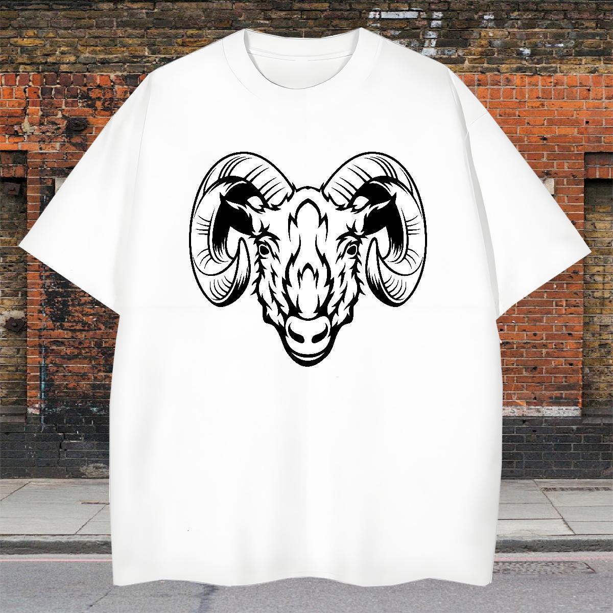 Loose Fit T Shirt For Man sheep Breathable Soft Home Outdoor Black White 100% Cotton 230g Mens Tshirts New Tops Tees