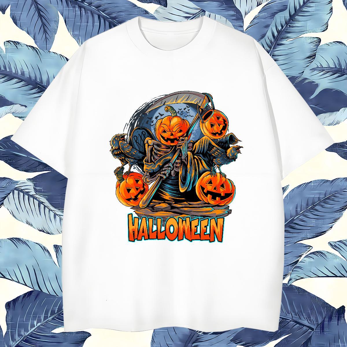 DIY Men Tshirts pumpkin Hip Hop Street 100% Cotton 230g Top Tees Breathable Crew Neck Unisex T-Shirts for Men White Plus Size
