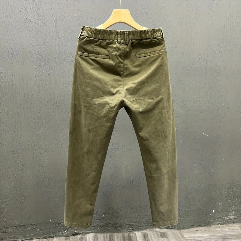 Minimalist Trendy Summer Mens Solid Color Thin Elastic Waist Business Casual Loose Feet Straight Ankle Length Pants 240820