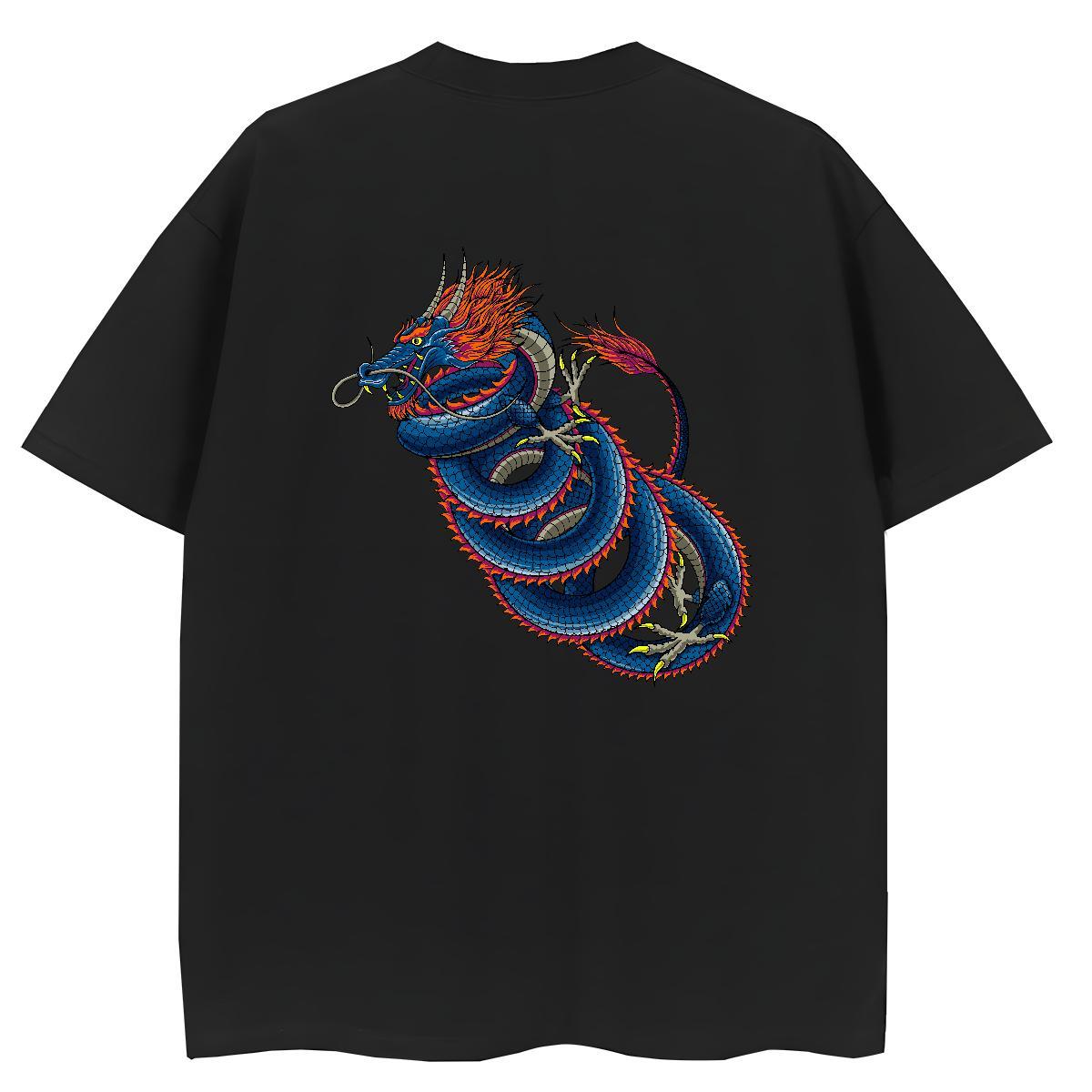 Mens T Shirts 100% Cotton 230g dragon Casual Crew Neck Breathable Custom Big Size Tshirt for Man Woman 2024 Summer Loose Wear