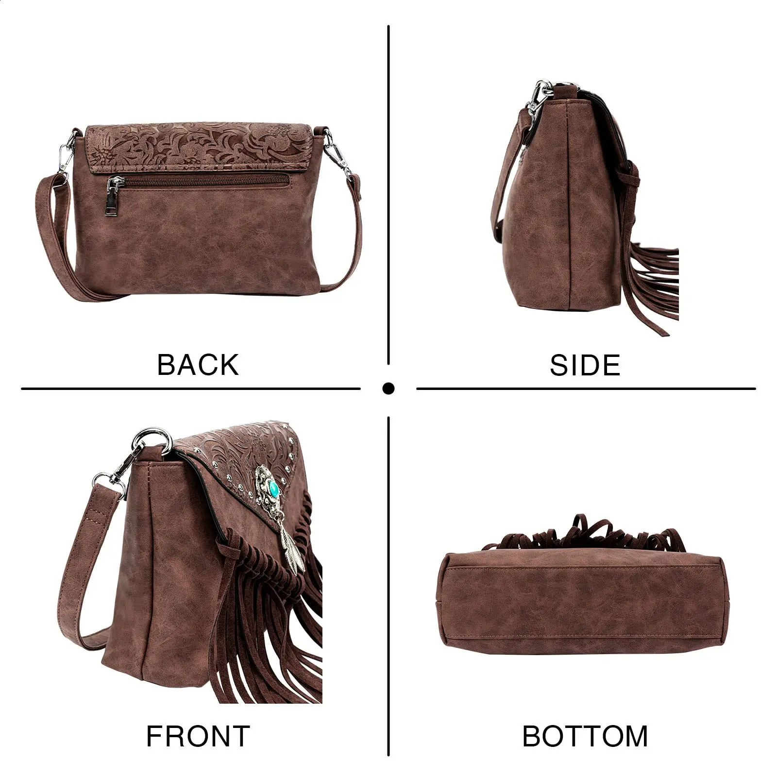 Celela Womens Shoulder Retro Messenger Rivet Tassel er Bag Ethnic Clutch Western Handbag 240918