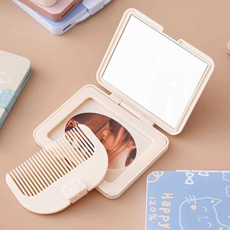 Folding Small Comb With Mirror Compact Pocket Size Portable Traveling Hair Brush Cosmetic Mirror Head Scalp Massager Relax Brush Y240819