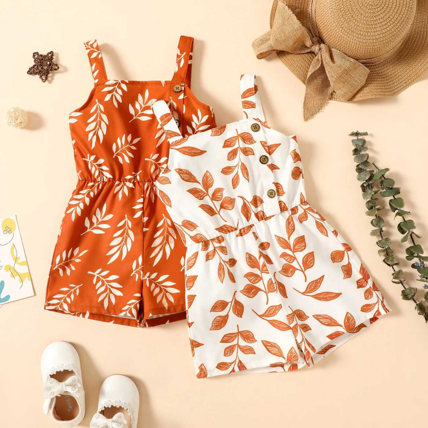 Preschool Girl Leaf Printing Button Design with Pants W240806