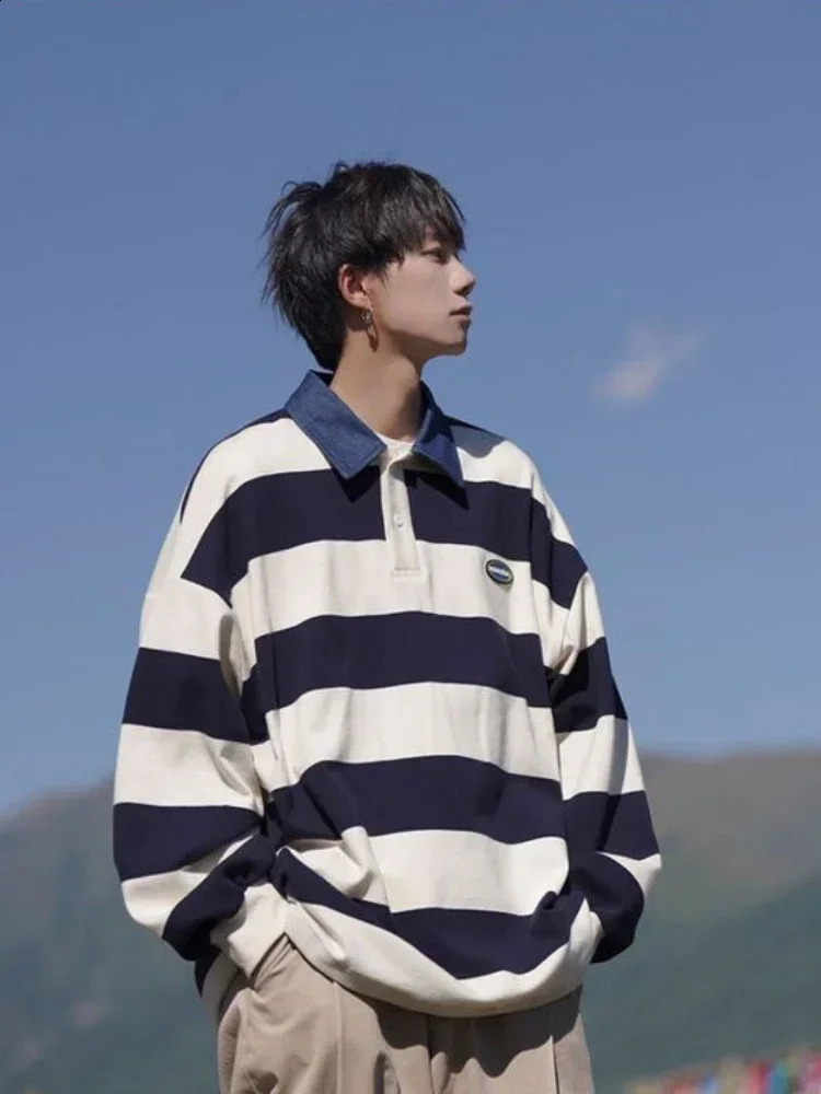 Tops Sweatshirts Japan T Polo Shirts for Men Stripe Male Clothes Baggy Xl Polyester Sale Tee Fashion Trends Social Harajuku 240820