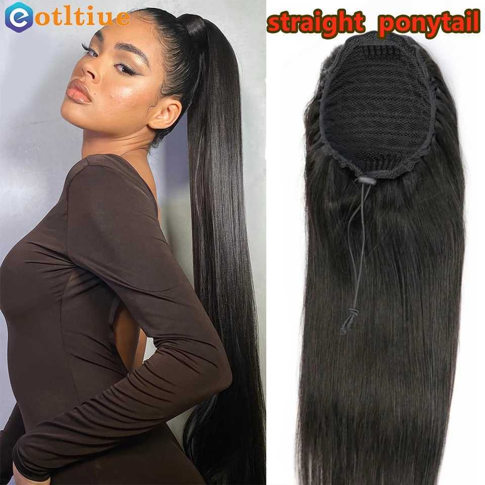 Chocolate brown ponytail human hair long clip brushed ponytail straight Brazilian Remy female hair W240817