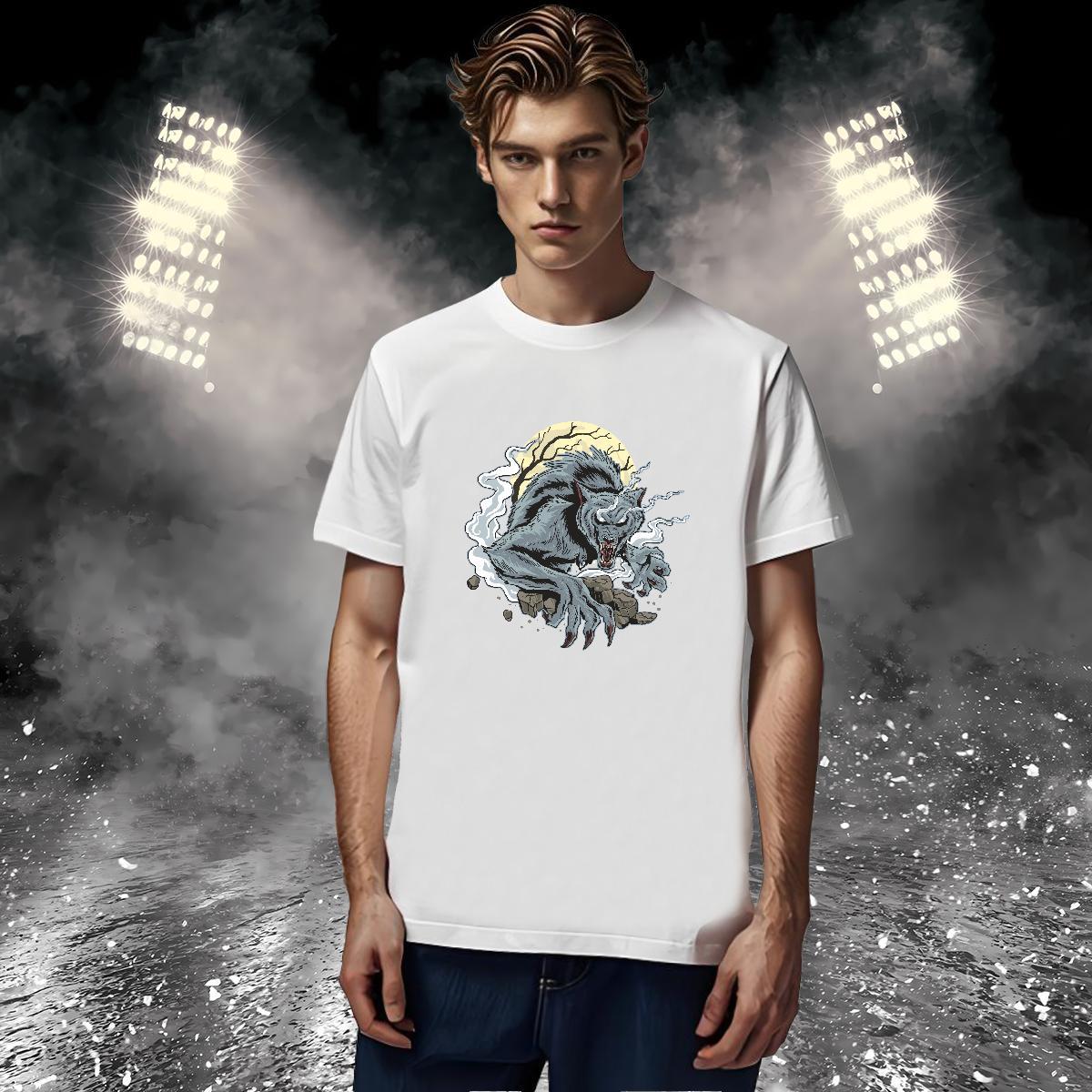Classic Men T Shirts wolf Short Sleeve O-Neck Summer Casual White Plus Size 100% Cotton 230g Mens Tshirts Classic Casual Tops Tees