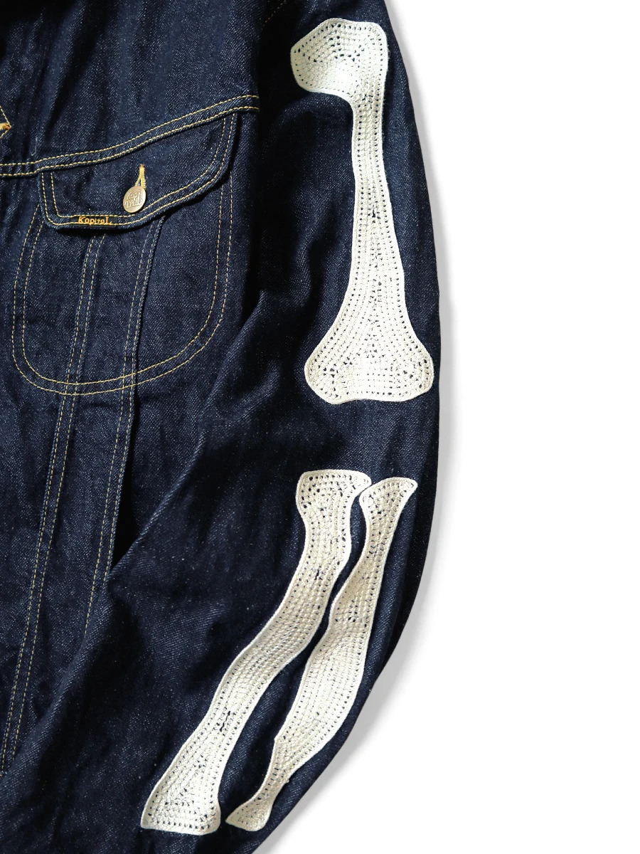 Harajuku Japanese Style Bone Embroidered Denim Jacket Mens Street Skateboard Retro Loose Casual Autumn Thin 240819