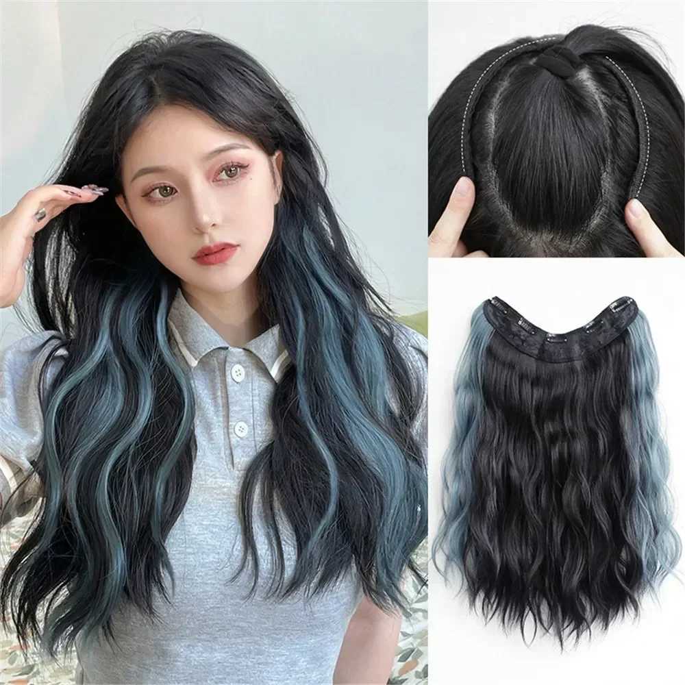 45/60cm invisible seamless U-shaped pendant ear extension wig ponytail long wavy hair extension piece W240817