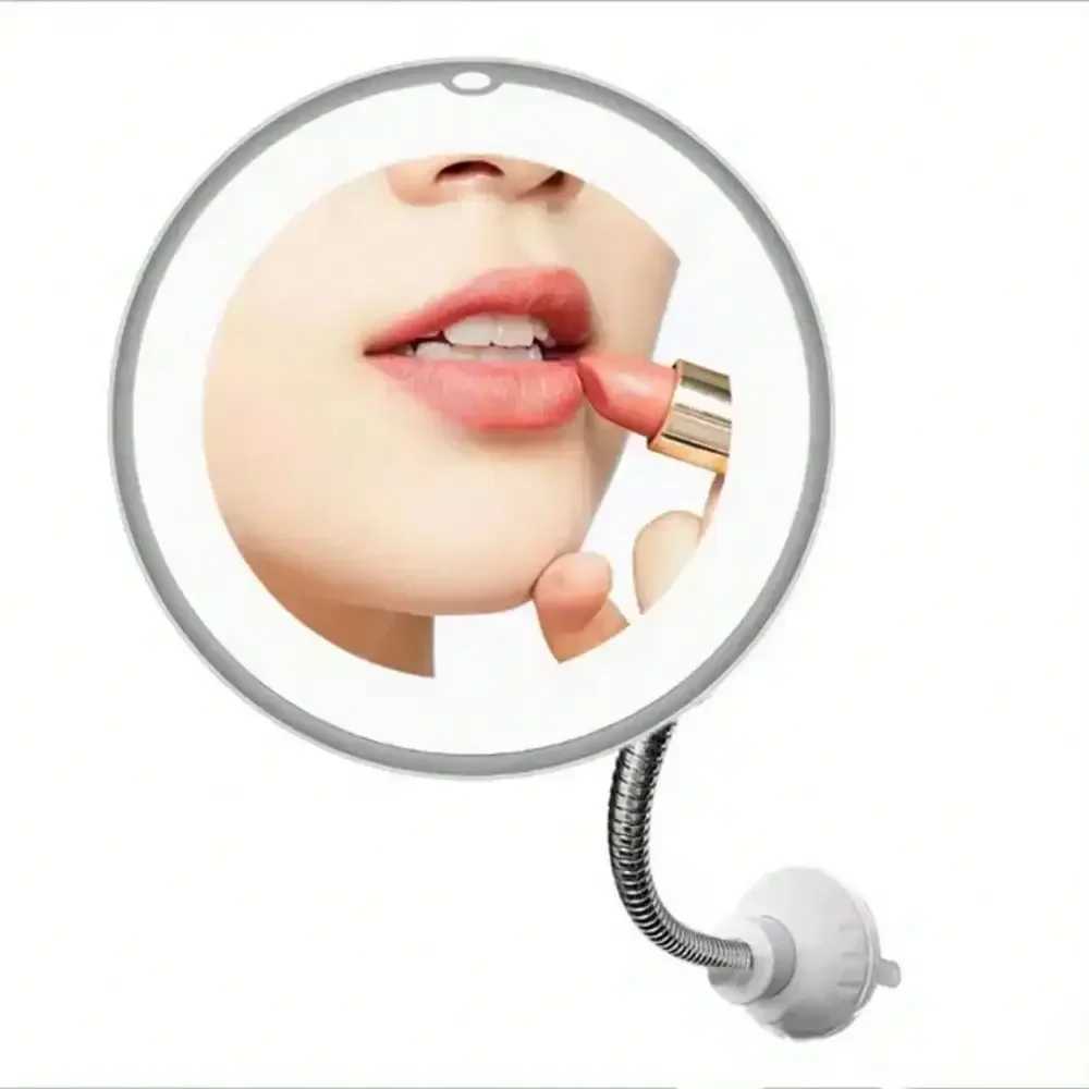 Flexible Gooseneck Makeup Mirror with LED Light 10X Magnifying Mirror Suction Cup Bright Diffused Light and 360 Degree Swivel Y240819