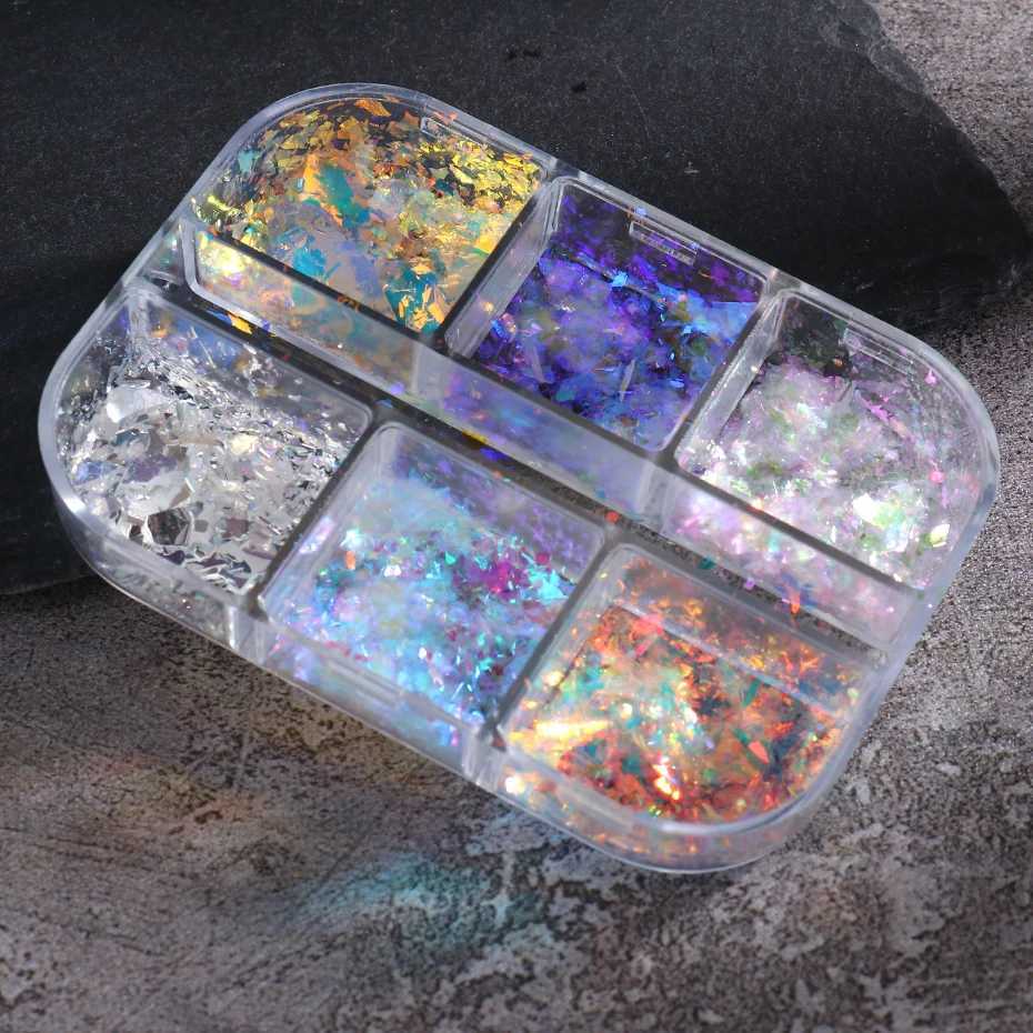 Iridescent Opal Nails Flakes Sticker Aurora Glimmer Nail Art Glitter Flakies Holographic Sequins Manicure Foils Accessories BEOBXJ240815
