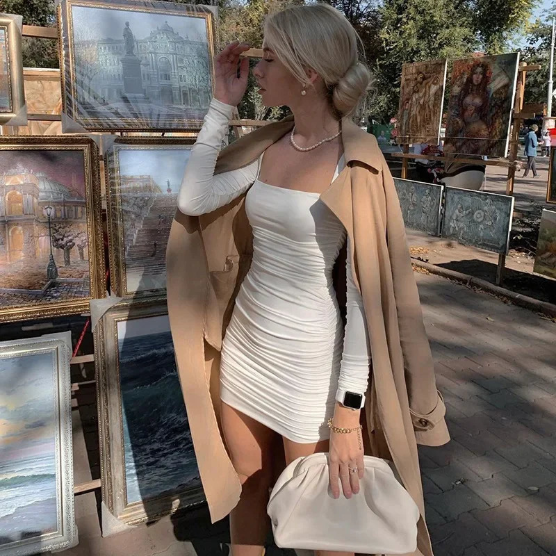 Style Womens Clothing Spring Summer Square Collar Ruffles Long Sleeve Sexy Slimming Dress 240819