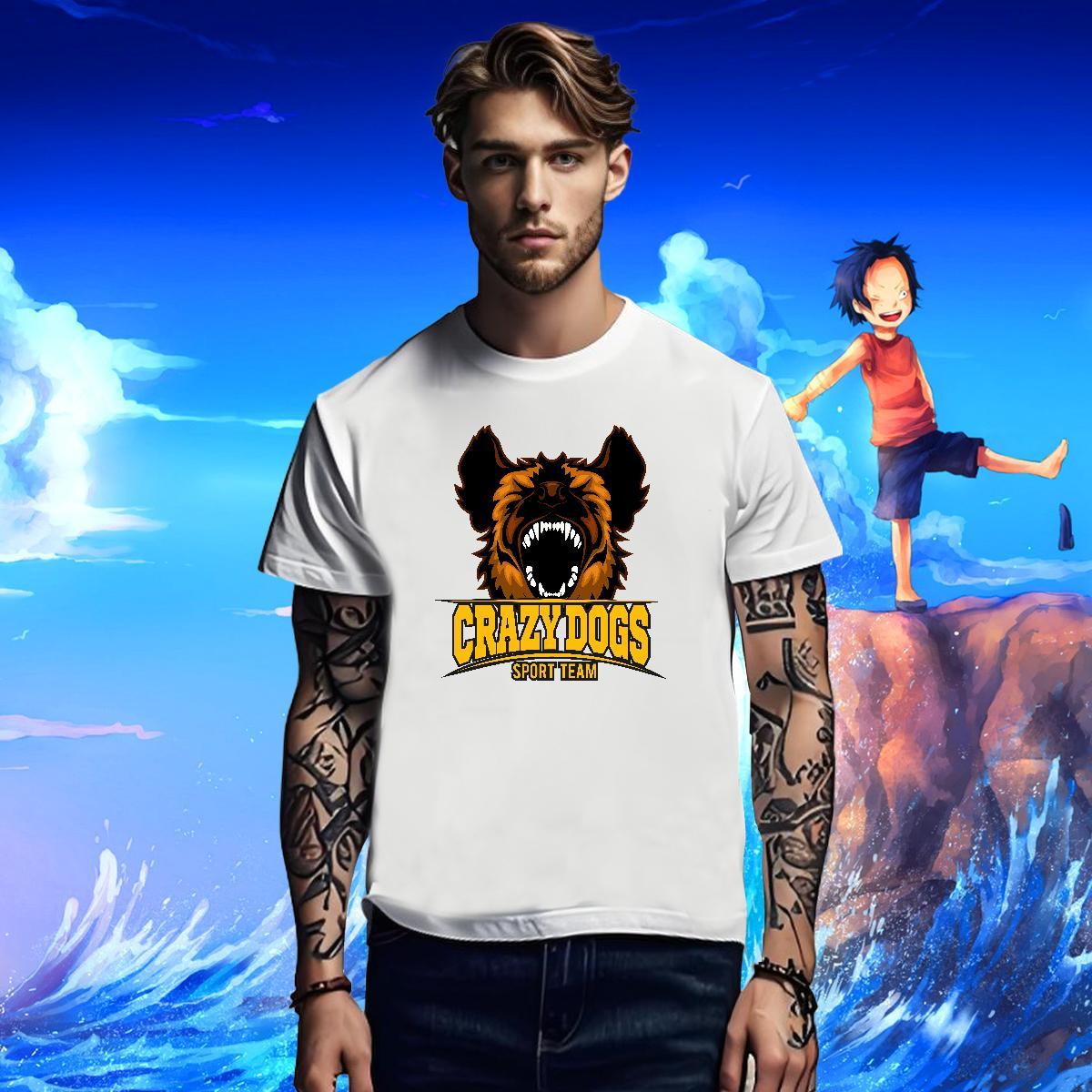 New Mens Tshirts crazy dog Sports Casual 230g 100% Cotton Tops Tees Round Neck Short Sleeve Free Shipping T Shirt For Man Plus Size Cartoon