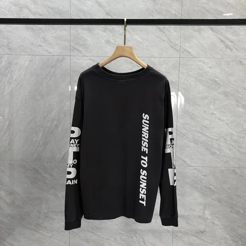 2024 Vintage Washed Black Pay money To my Pain Saint Long Sleeved T-Shirt Men Women High Quality Flame Printing T Shirt Tops 240819
