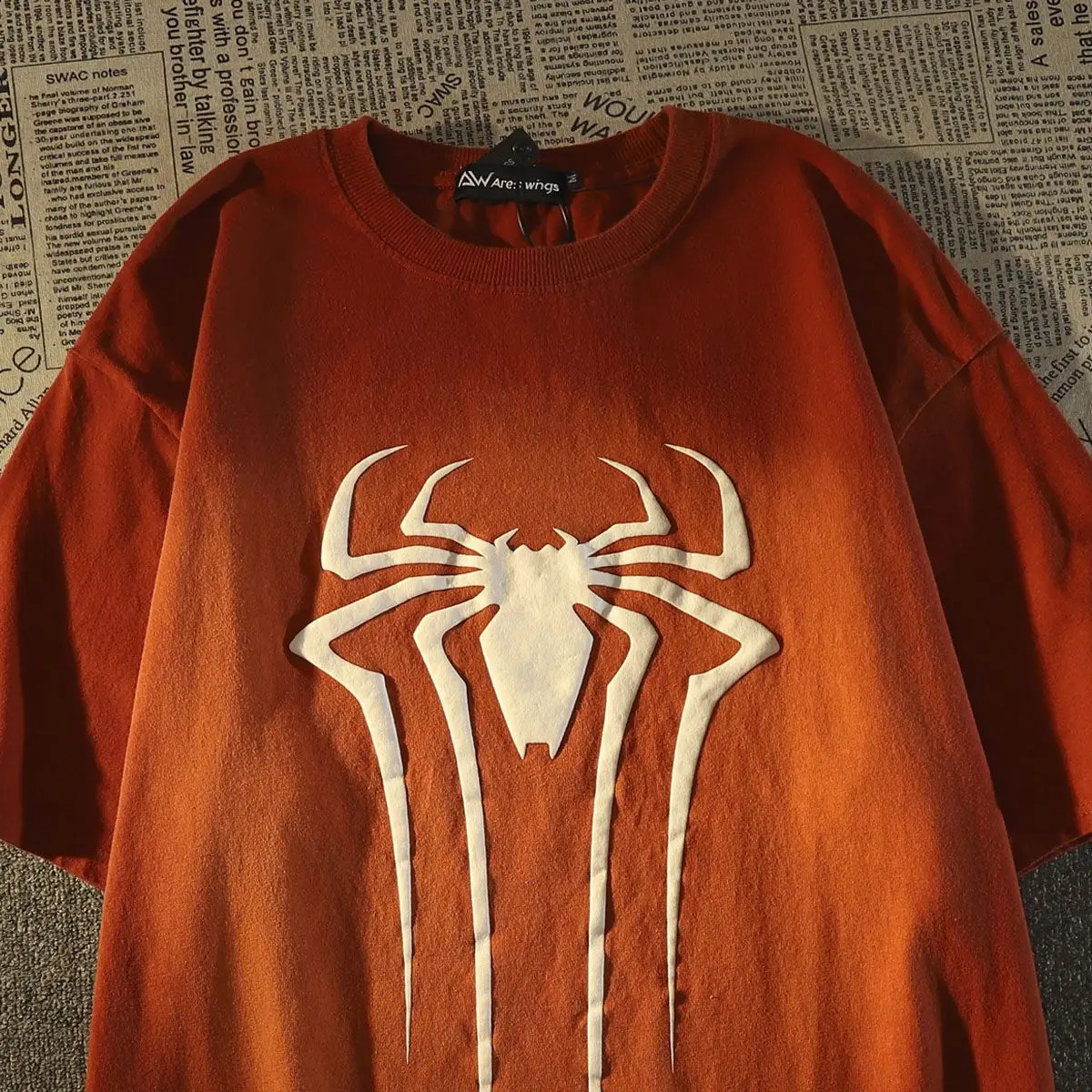 American Retro Spider Print T shirt Womens Loose Street men Dopamine Tops summer vintage gothic y2k clothes 240819