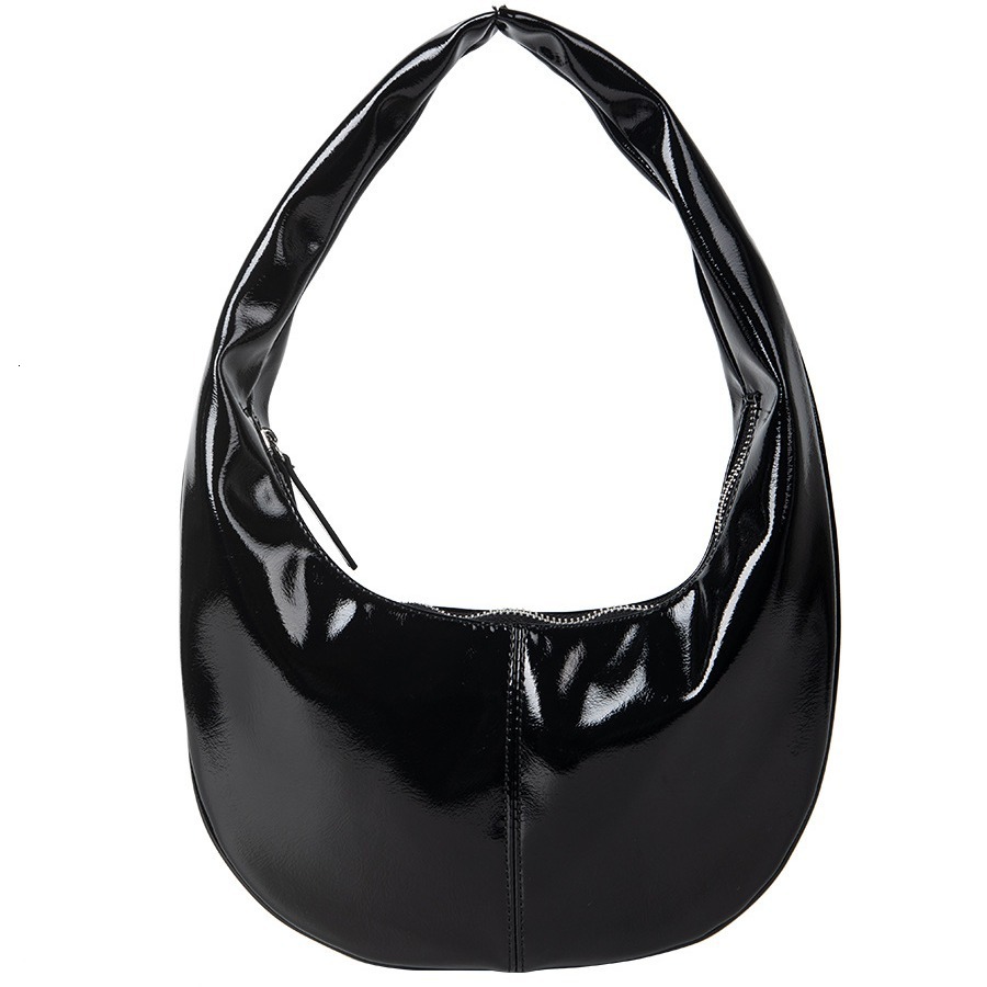 Personalized and fashionable cream colored patent shiny bread PU leather versatile Korean version hand-held armpit dumpling bag women's summer
