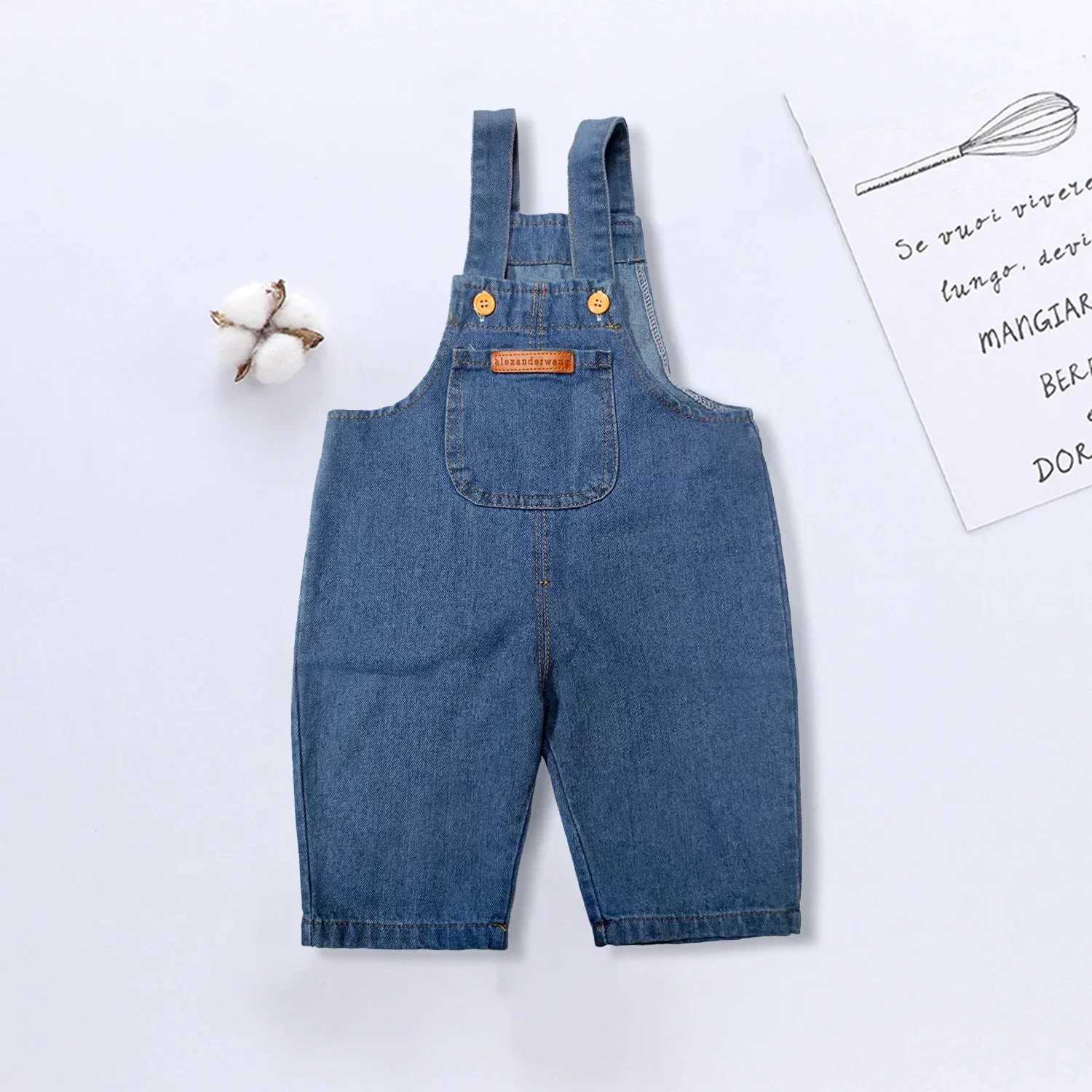 Baby boy solid denim top childrens jeans bib pants baby jumpsuit childrens clothing top autumn girls clothing W241227