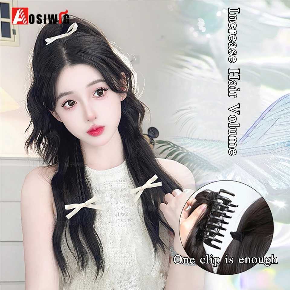 Synthetic Water Pattern Boxing Braid Claw Clip Braid on Braid Female Hair Extension Waterfall Half Tie High Pon W240817
