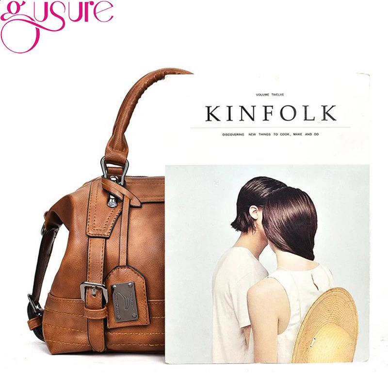 Gusure PU Leather Crossbody Bags Handbag Large Capacity Boston Bag Allmatch Female Shoulder n Tote 240819