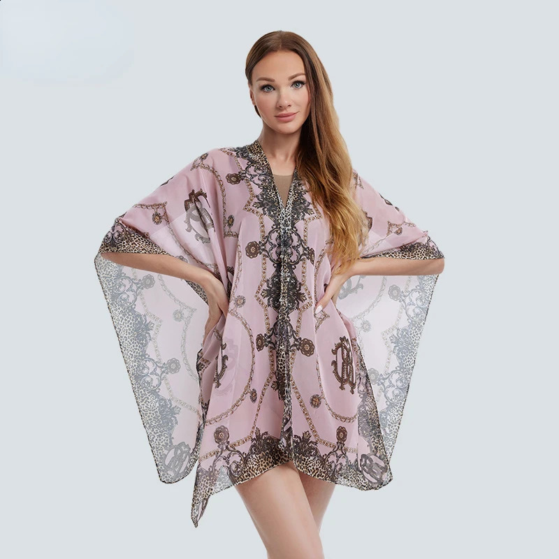 Flat head summer scarf for women chiffon printed tourist beach towel sunbathing shawl silk bag womens headscarf 150X95CM 240805