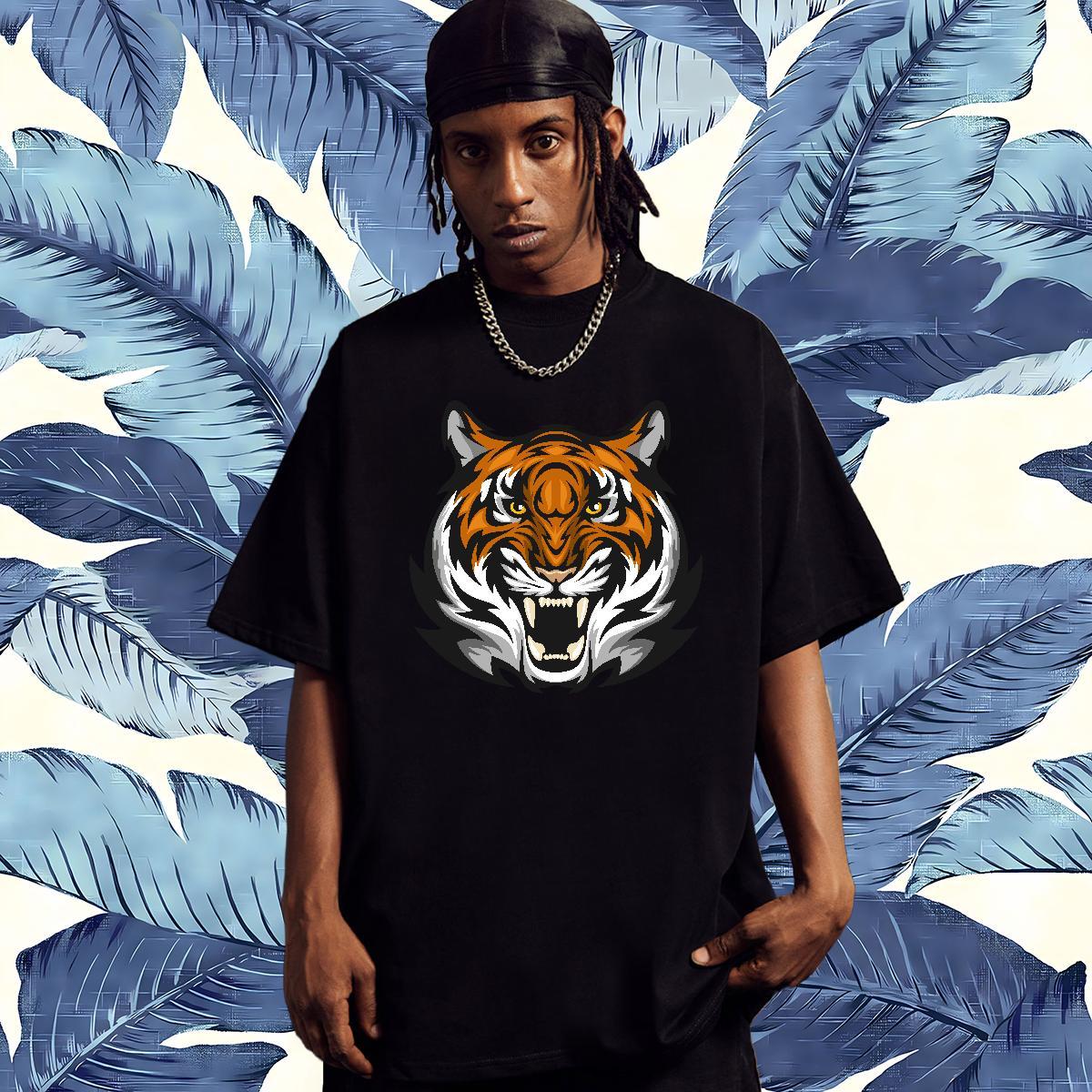 Loose Man T Shirts tiger Pure Cotton Street Custom Anime 100% Cotton 230g Couples T Shirts Classic Casual Clothings