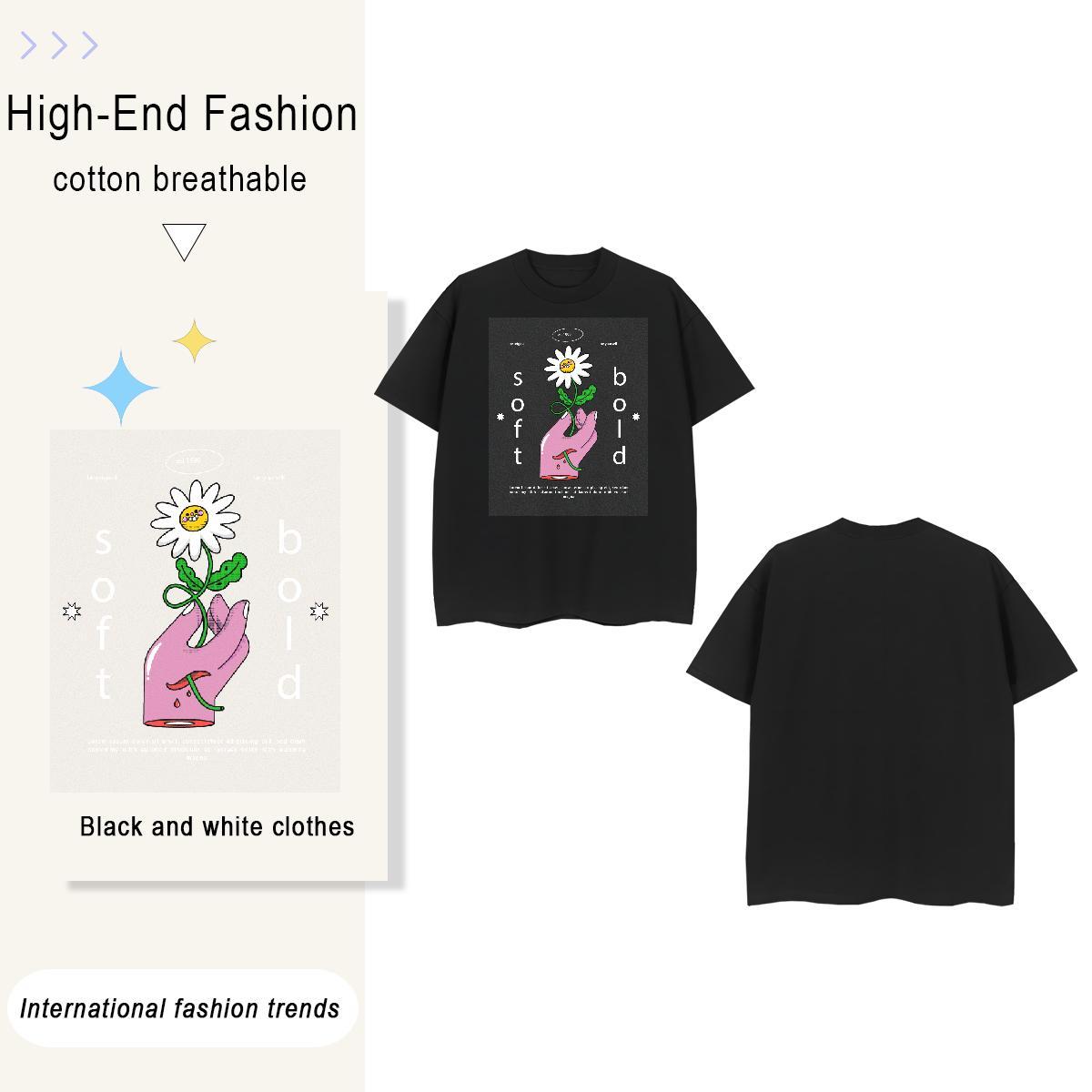 Brand flower 230g 100% Cotton Tshirt for Man Woman Beach Breathable Short Sleeve T Shirts Men 2024 Summer Anime Print Tshirts
