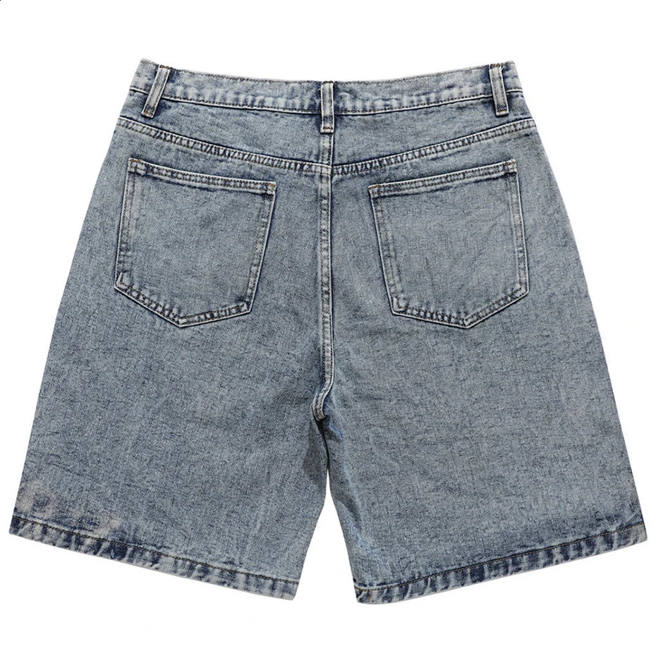 Streetwear Harajuku denim shorts mens patch workwear oversized hiphop blue jeans summer casual loose 240819
