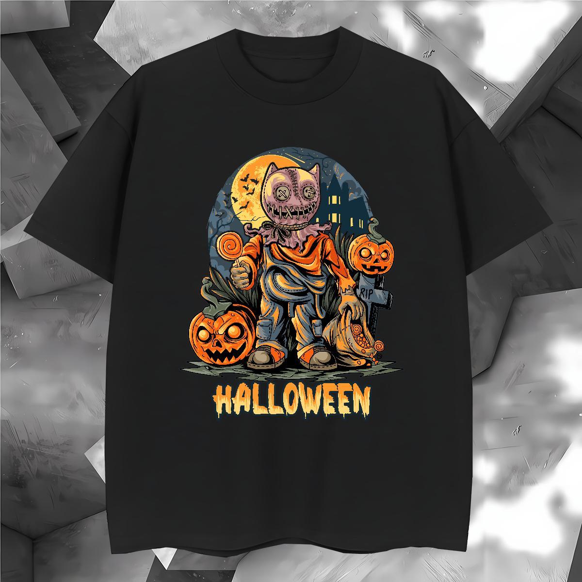 Unisex T Shirts Men pumpkin O-Neck Short Sleeve Beach Plus Size Custom 230g 100% Cotton Tshirt for Man Woman Customized Tees Shirts